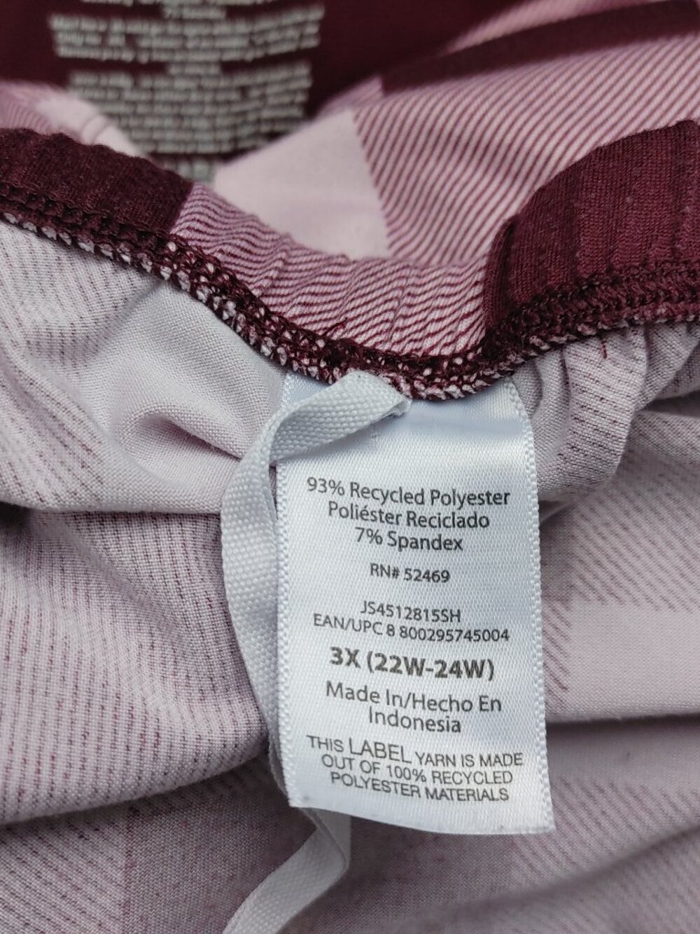 Joyspun Hello Beautiful Size 3X(22W-24W) Maroon/Plaid 2pc Lounge Set W/Pocket - Picture 15 of 16
